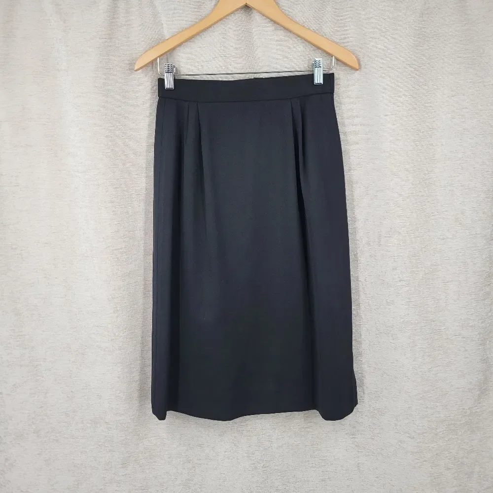 Louis Feraud Vintage Wool Pleated Black Midi Skirt